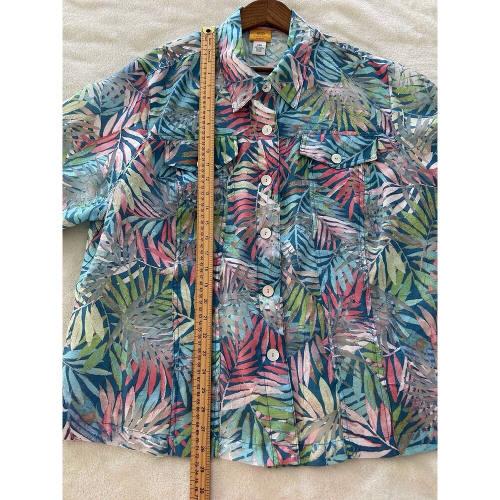 Ruby Rd Womens 24W Plus Size Sheer Tropical Leaf Print Button Up Shirt Colorful - Picture 6 of 10